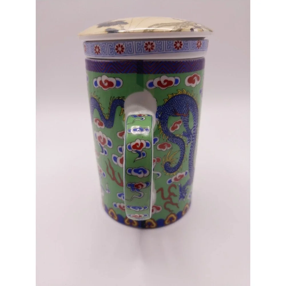 Vintage German Ceramic Tea Cup Infuser w Lid Japanese Dragon